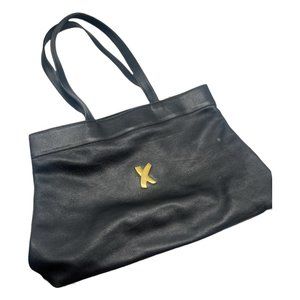 Paloma Picasso Black Leather Tote Handbag